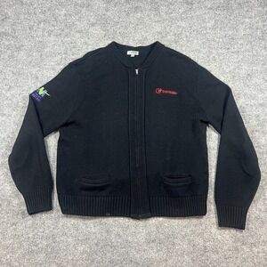 Edward Cardigan Sweater Men Large Black Tight Knit Ribbed Collar Full Zip Winter